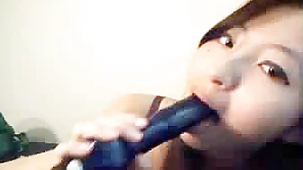 Adorable amateur gives dildo a try