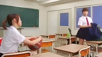 Teacher Getting Her Small Tits And Pussy Rubbed Nipples Sucked By 2 Schoolgirls In The Classroom