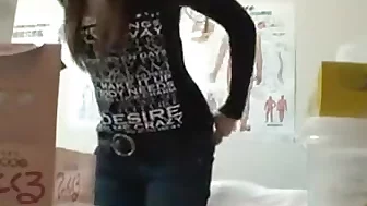 Alluring Oriental girl changes clothes and relishes a subli