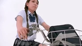 Wonderful Japanese gals wearing up skirts posing on a bikecycle