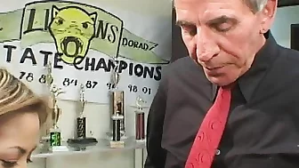 MILF coach and old principal dude seduce Latina student and fuck her hard