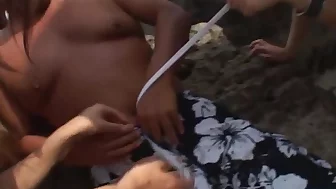 Shiho Kano and dolls suck cock on the beach