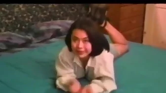 Vintage Asian teen takes it up her hairy twat super hard