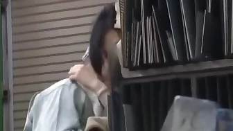 Japanese office lady fucked by a workingman in the manufactory